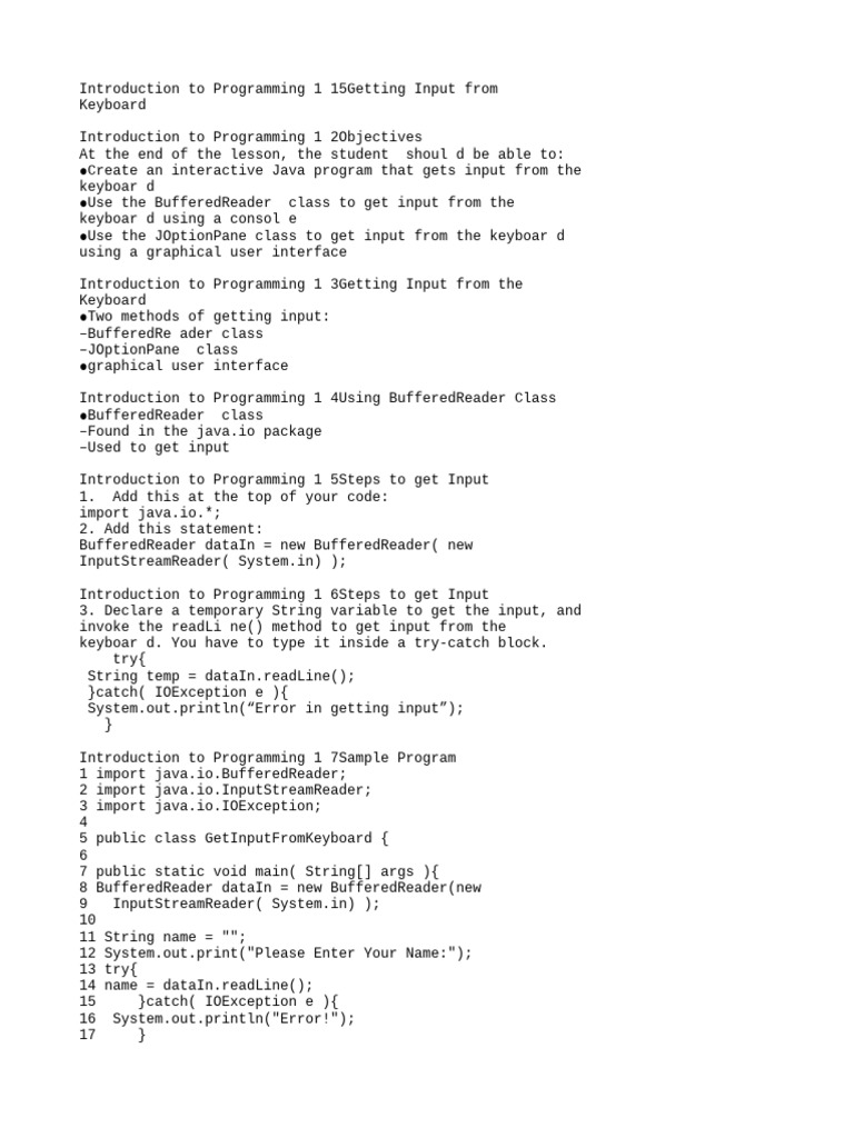 Java Input Methods: BufferedReader & JOptionPane | PDF | Systems ...