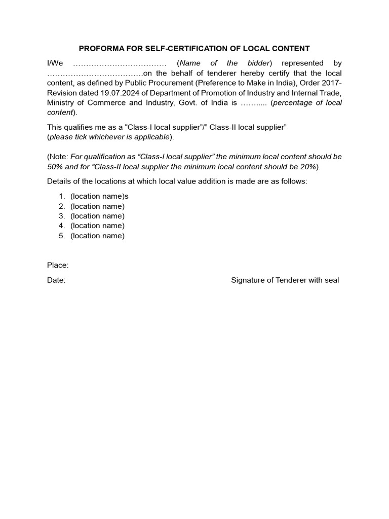 Local Content Self-Certification Form | PDF