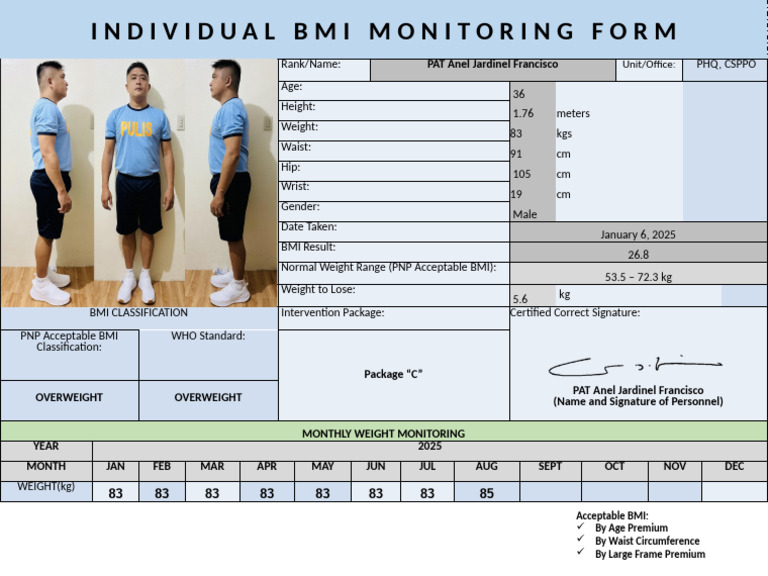 BMI Monitoring for Pat Francisco | PDF | Body Mass Index | Diet & Nutrition