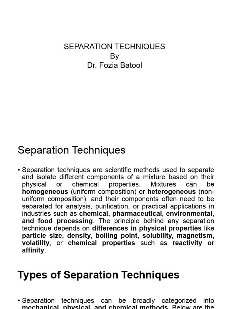 Overview of Separation Techniques | PDF | Mixture | Water Purification