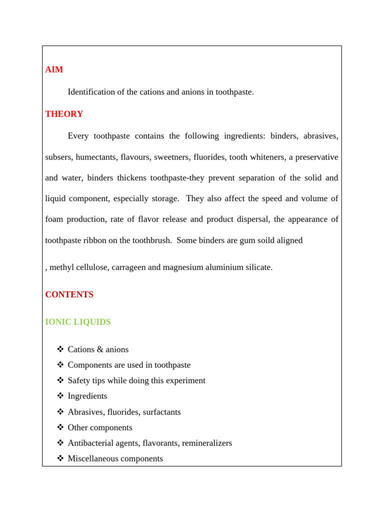 Toothpaste Composition Analysis | PDF | Chemical Substances | Chemical ...