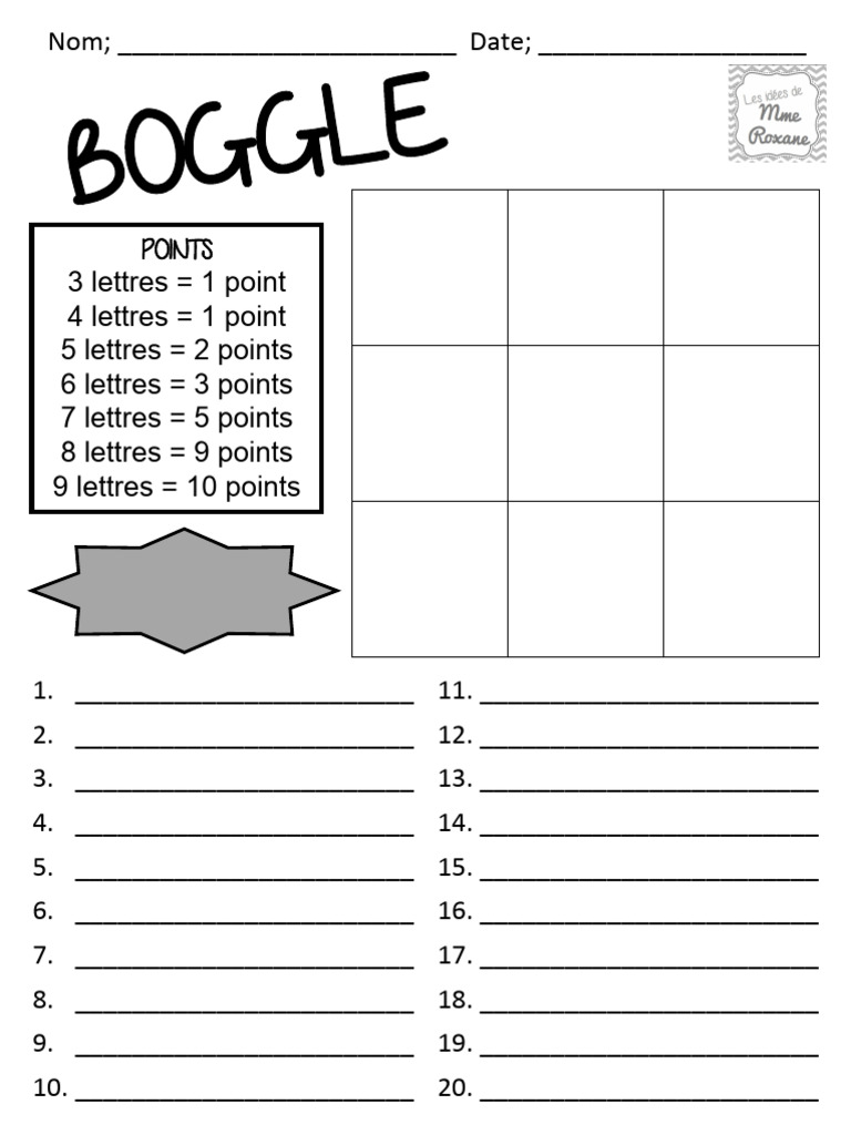 Boggle Scoring Guide and Template | PDF