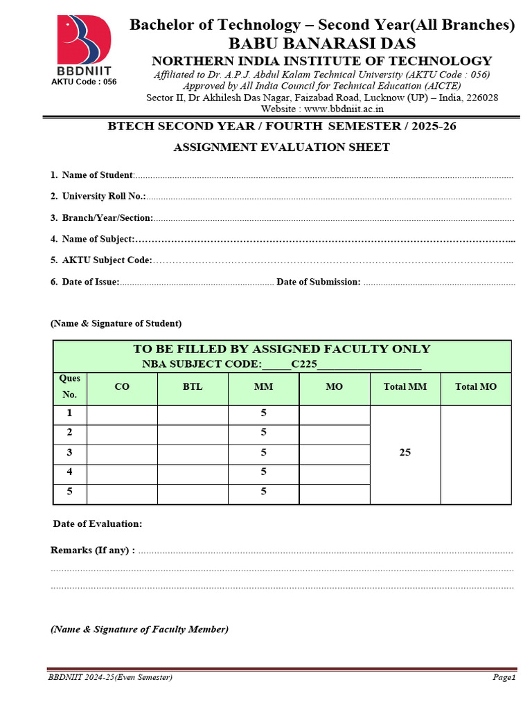 Second Year - Assignment Evaluation Sheet 24-25 Even | PDF | Chess ...