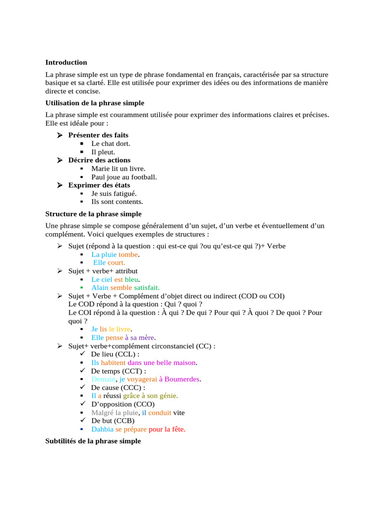 Comprendre la phrase simple en français | PDF | Phrase | Clause