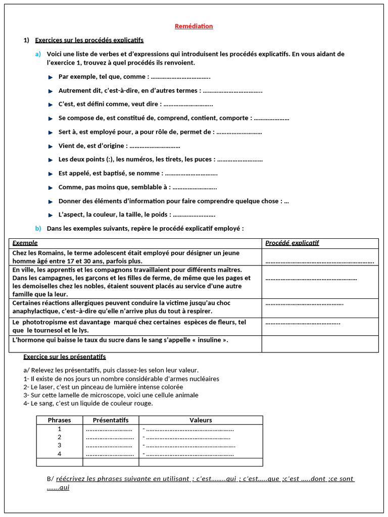 Exercices sur procédés explicatifs et thématiques | PDF | Intelligence ...