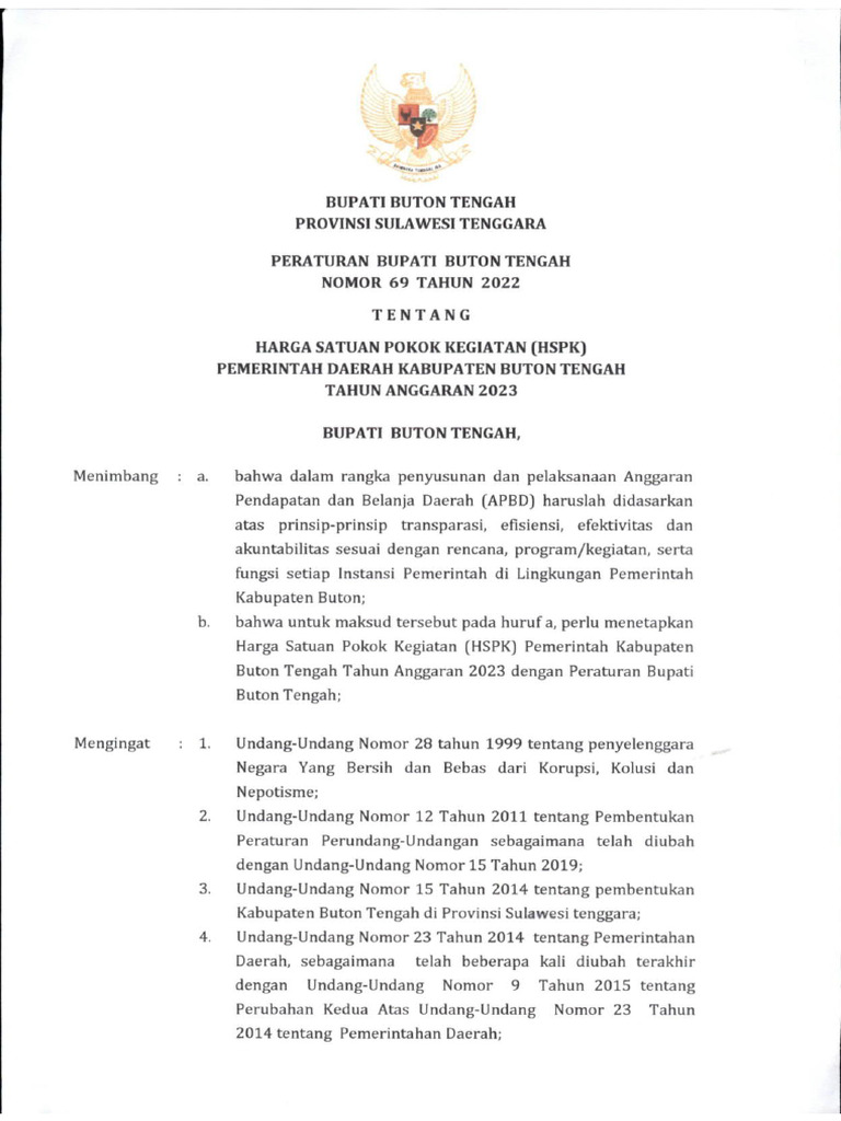 HSPK Buton Tengah 2023: Peraturan Bupati | PDF
