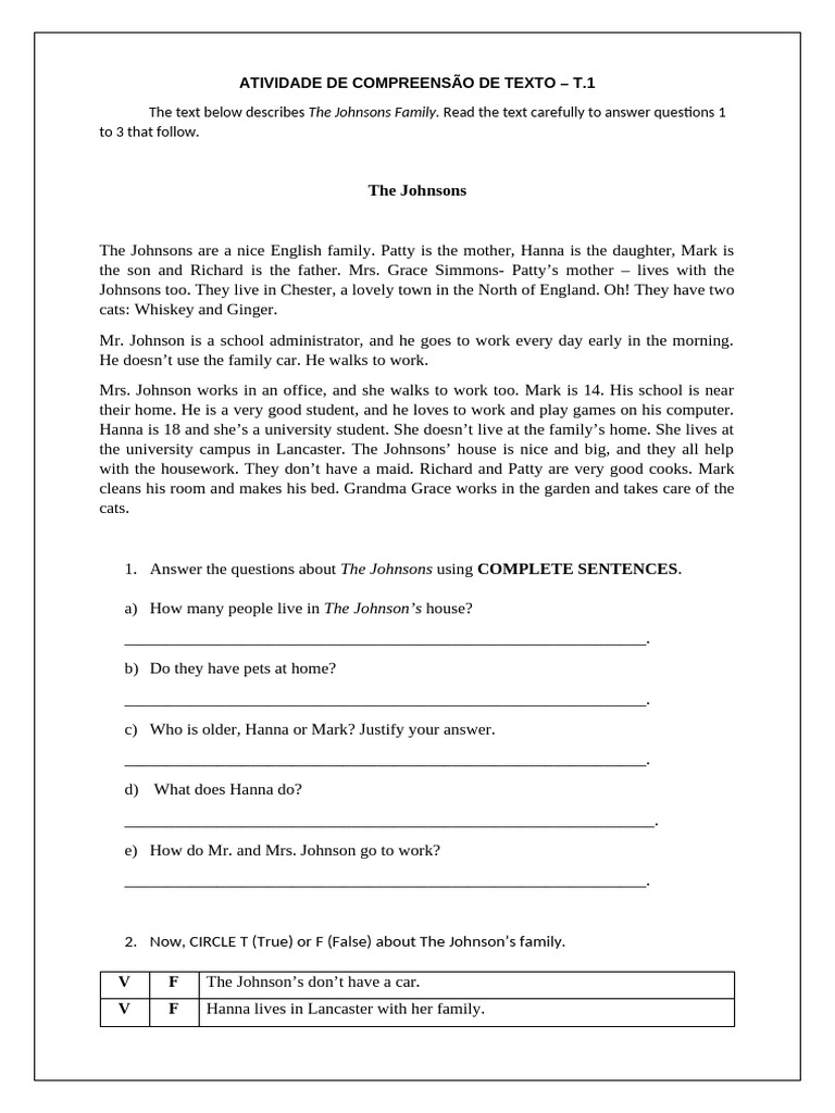 Atividade de Compreensão Leitora - Ingles - 1 | PDF