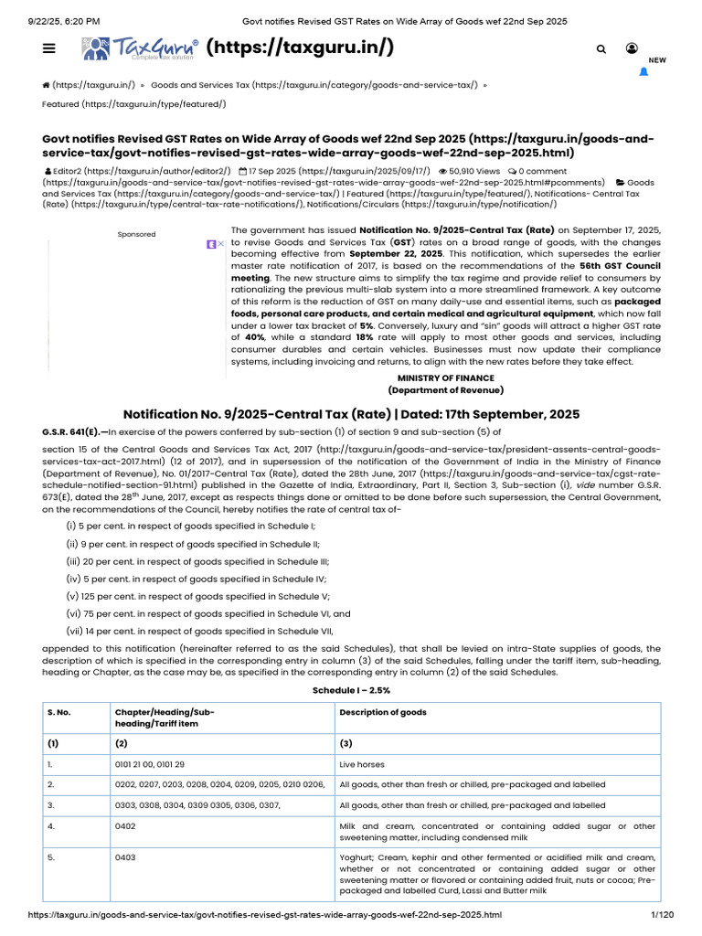 Revised GST Rates Effective 22 Sep 2025 | PDF | Vegetable Oil | Fruit ...