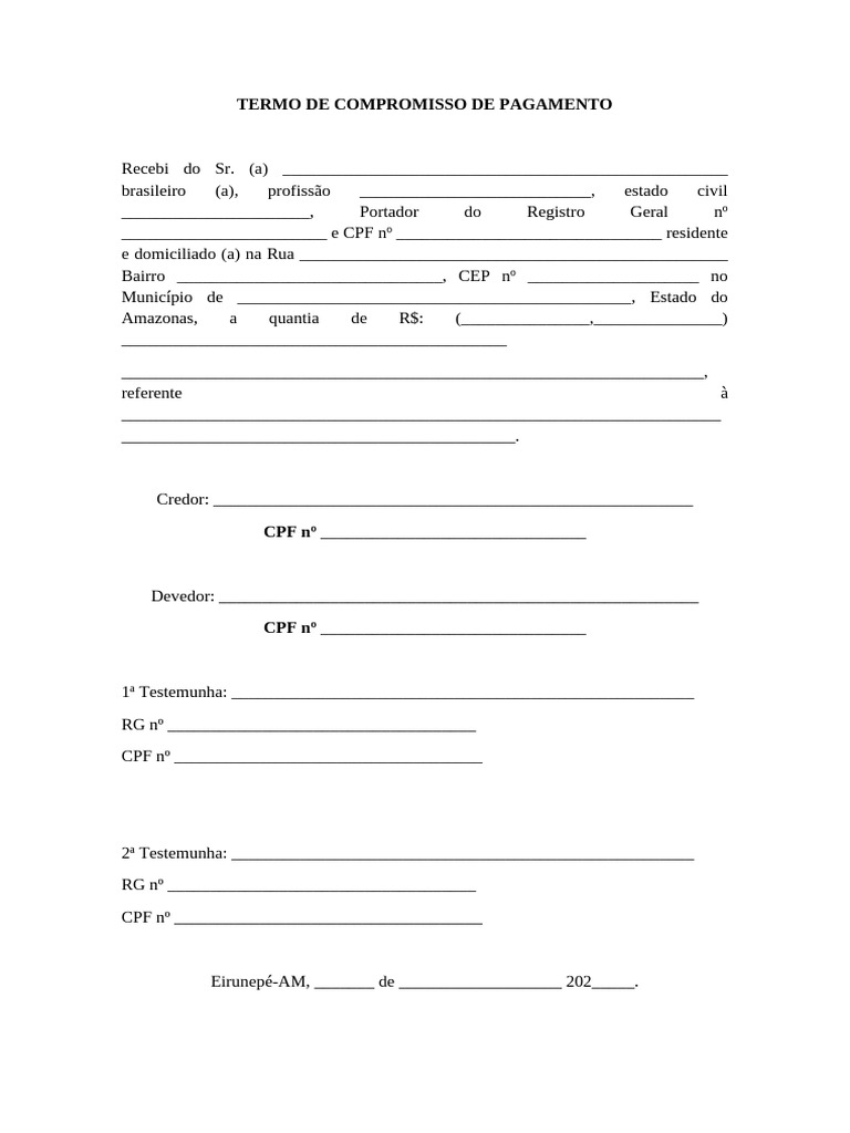 Termo de Compromisso de Pagamento | PDF