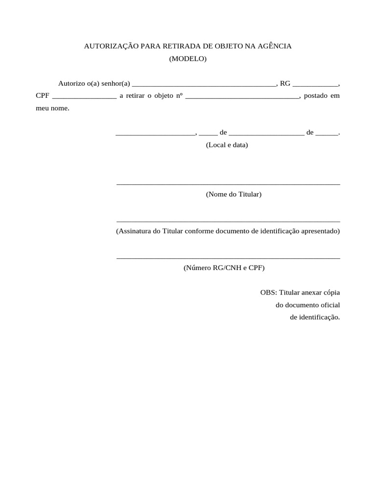 Autorização para Retirada de Objeto | PDF