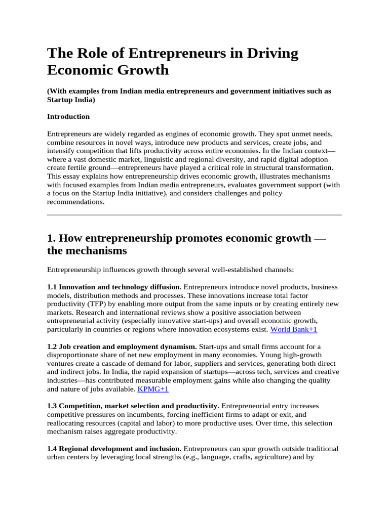 Entrepreneurs Fueling India's Economic Growth | PDF | Entrepreneurship ...