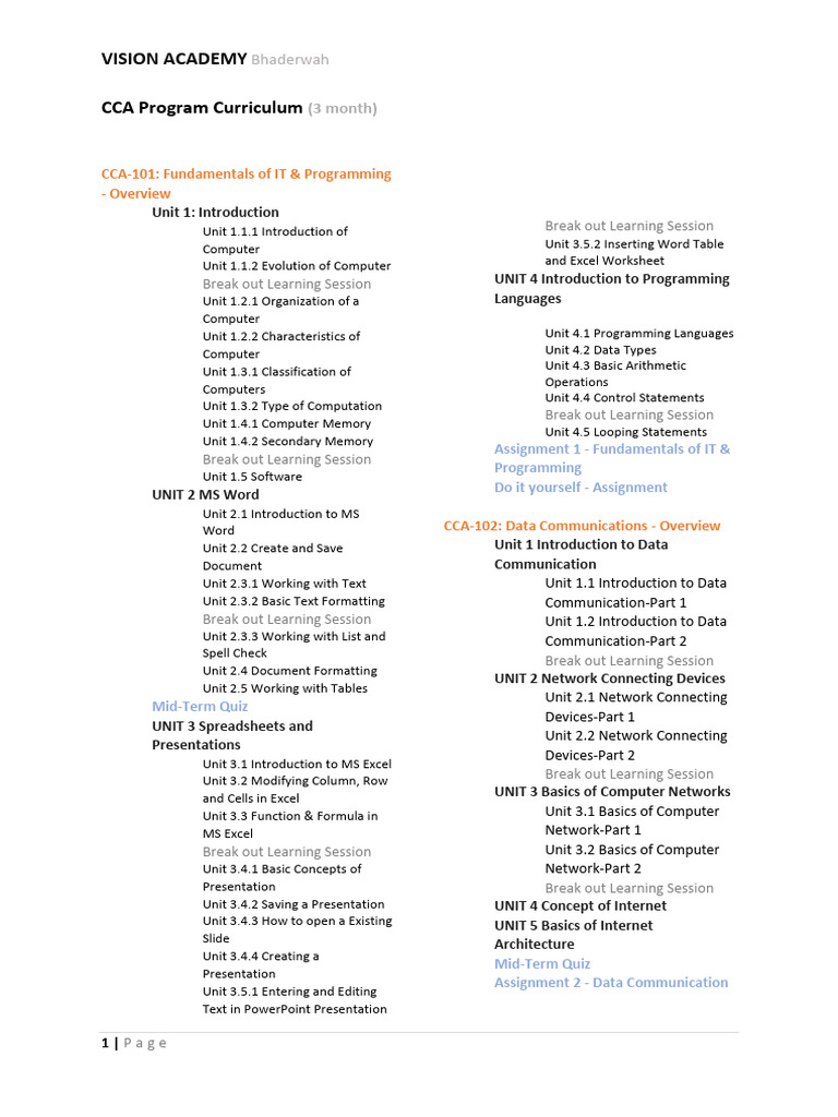 CCA Program Curriculum | PDF | Microsoft Excel | World Wide Web