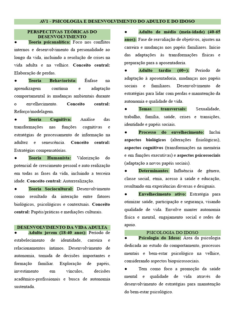 Teorias do Desenvolvimento Adulto e Idoso | PDF | Envelhecimento ...
