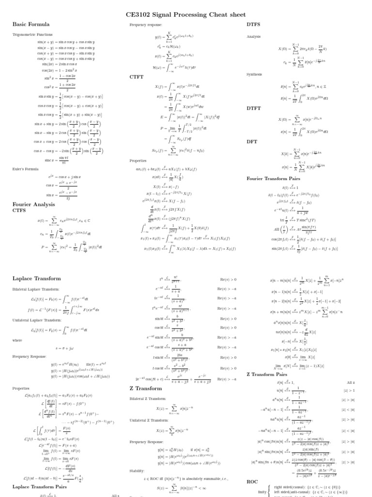Signal Processing Cheat Sheet | PDF | Trigonometric Functions ...
