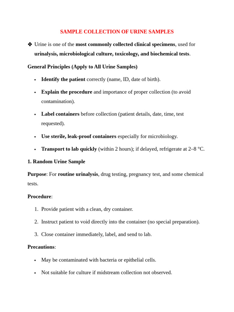 Urine Sample Collection Guidelines | PDF | Urine | Medical Specialties