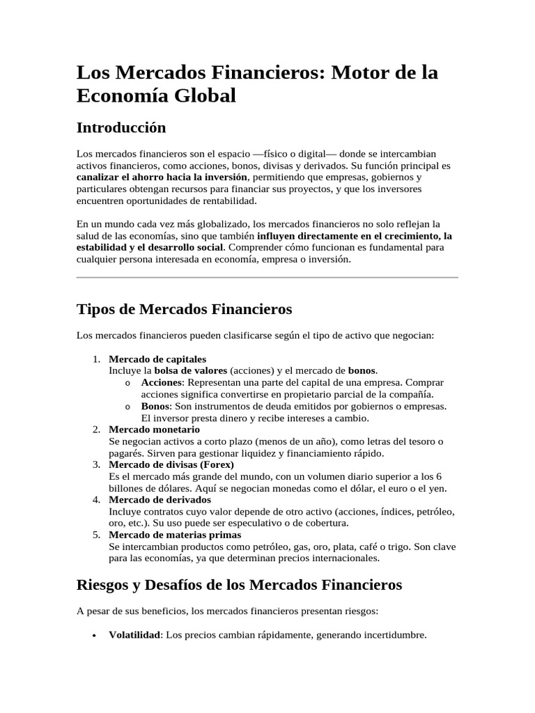 Mercados Financieros y su Impacto Global | PDF | Mercado de divisas ...