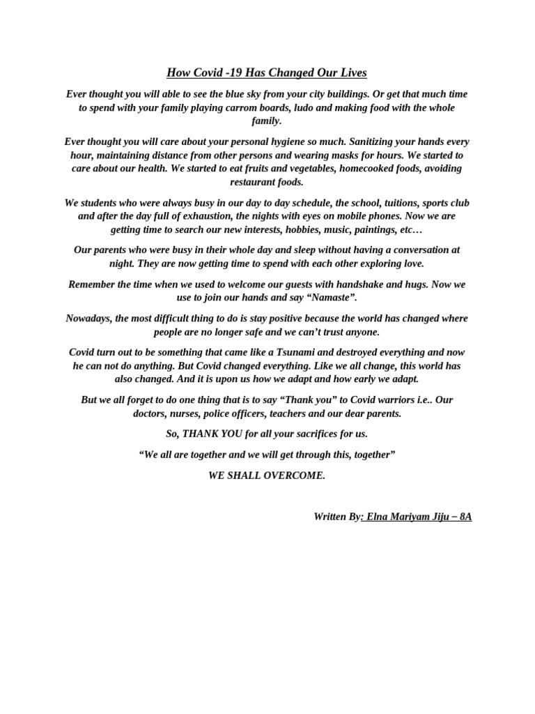 How Covid Changed Our Lives | PDF