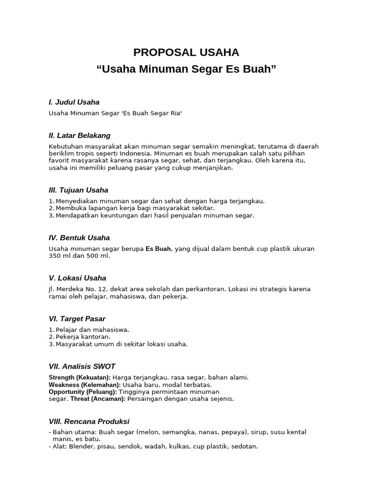Usaha Es Buah Segar Ria di Indonesia | PDF
