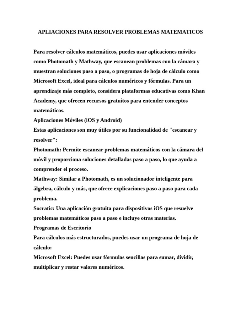 Mejores Apps para Resolver Matemáticas | PDF
