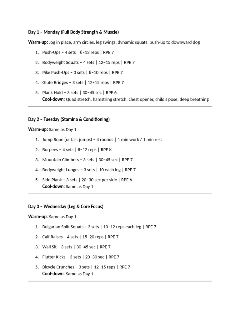 Excercise Shhet | PDF | Management Of Obesity | Strength Training