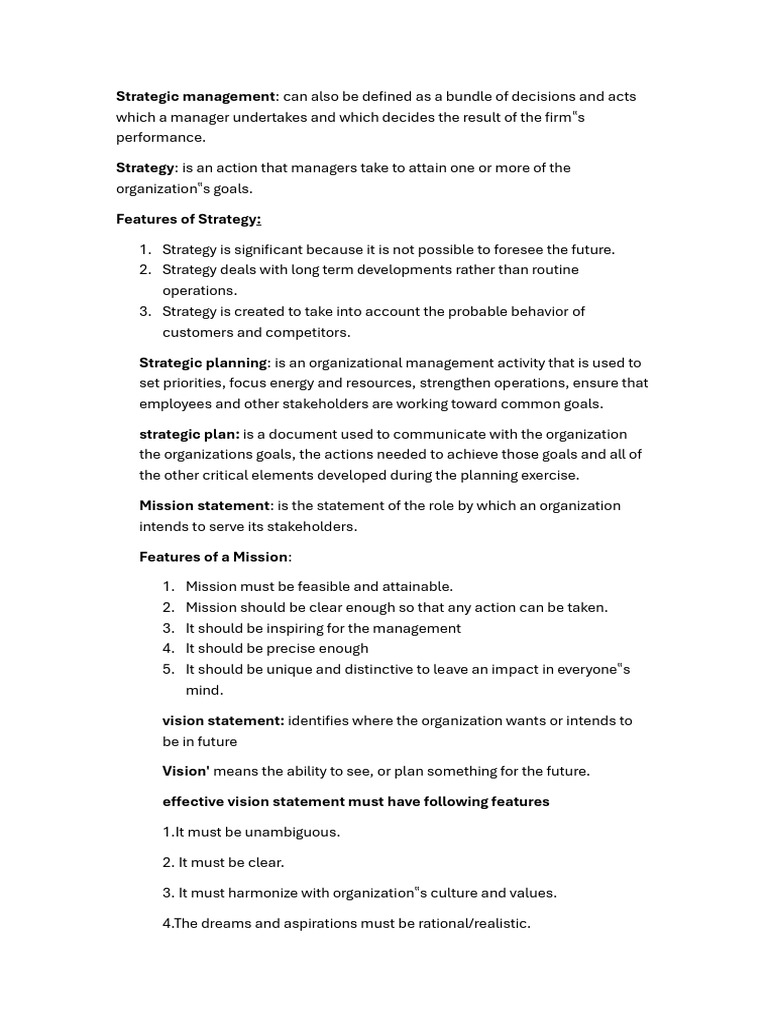 Strategic Management and Planning Essentials | PDF | Goal | Strategic ...