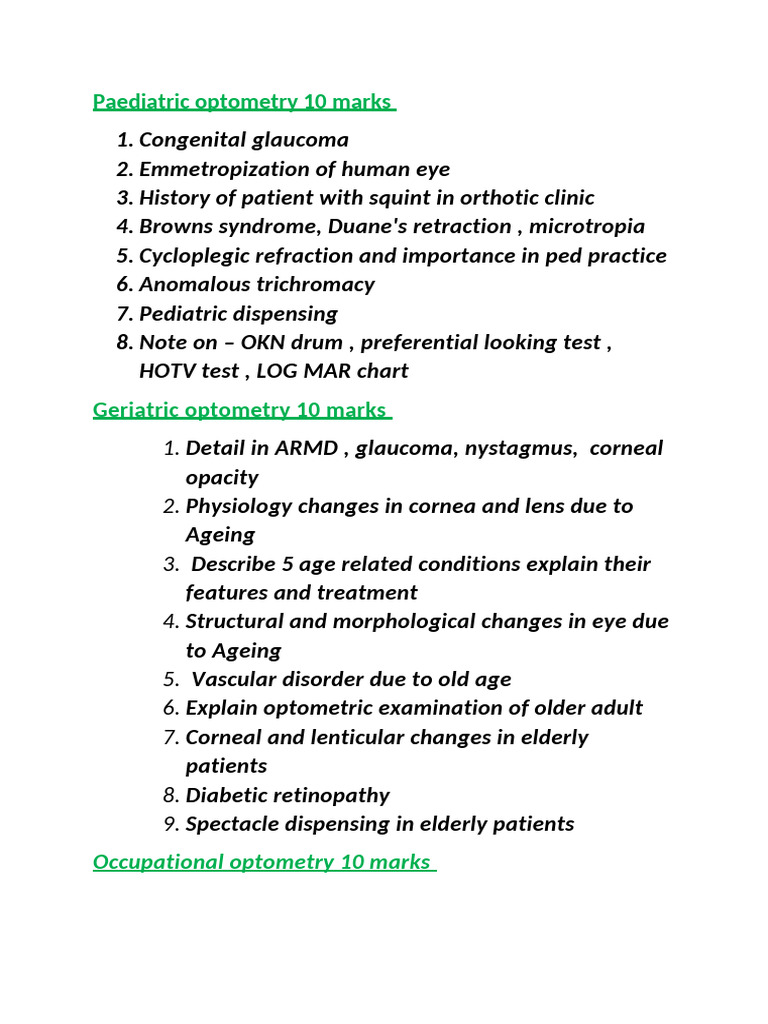 Comprehensive Guide to Optometry Topics | PDF | Contact Lens | Optometry