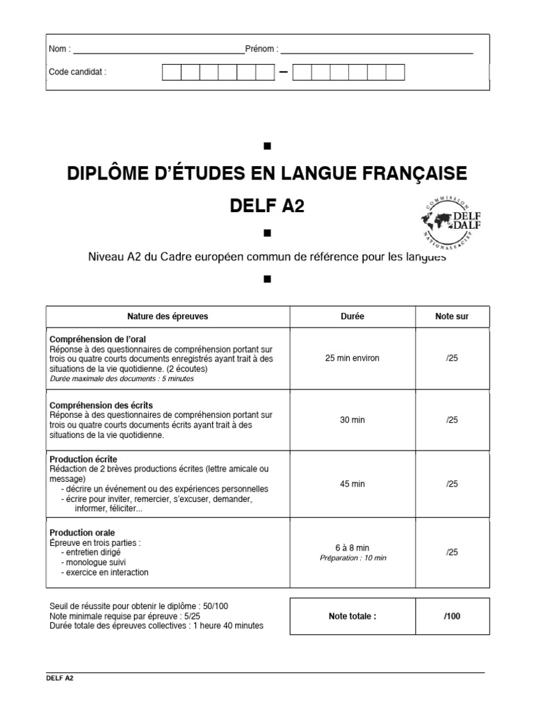 Guide des épreuves DELF A2 | PDF