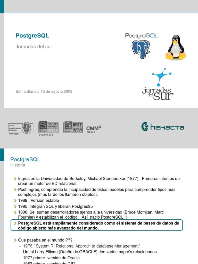 Historia y características de PostgreSQL | PDF | Postgre Sql | Software ...