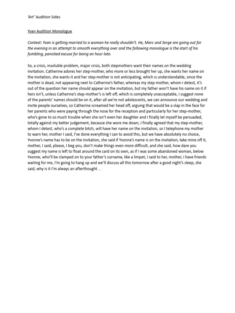 Yvan Audition Monologue Pdf