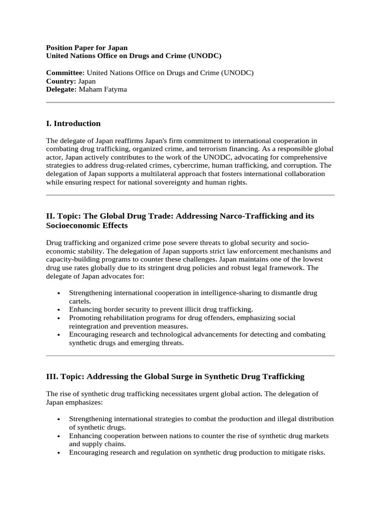 Position Paper For Japan UNODC | PDF | Illegal Drug Trade ...