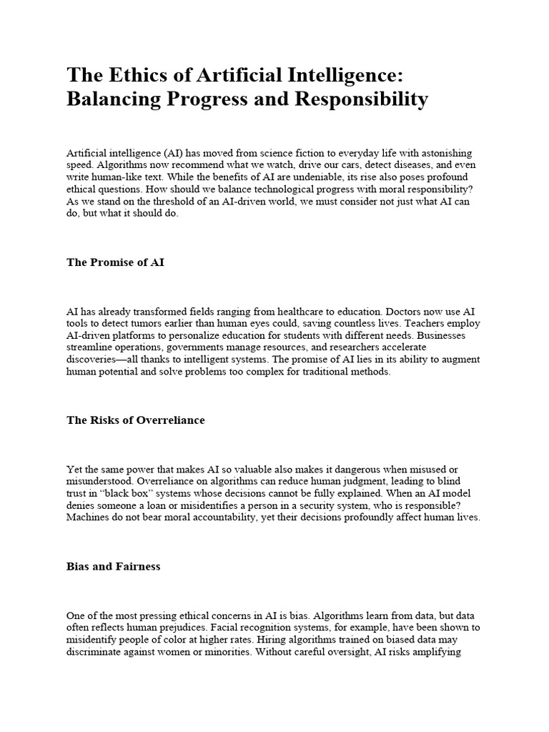 Ethical AI: Balancing Progress and Responsibility | PDF | Artificial ...
