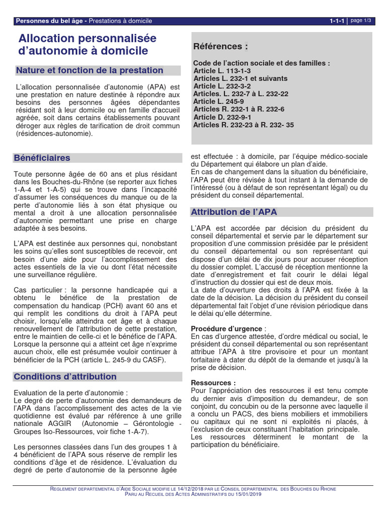 Allocation Personnalisée d'Autonomie APA | PDF | Invalidité | Vieillesse