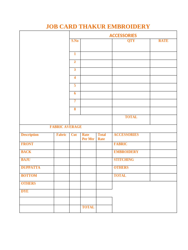 Job Card Thakur Embriodery | PDF