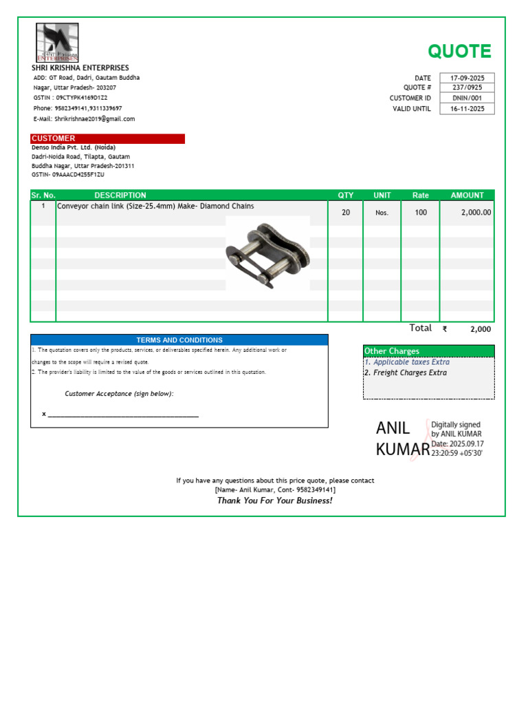 Quotation for Conveyor Chain Link Supply | PDF