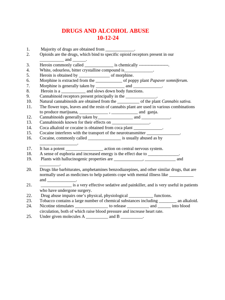 FIB-Human Health - Drug and Alcohol Abuse 10-12-24 | PDF | Morphine ...