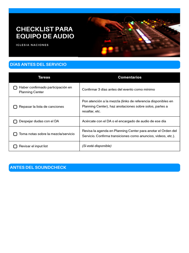 Checklist de Audio para Servicios | PDF | Micrófono | Altoparlante