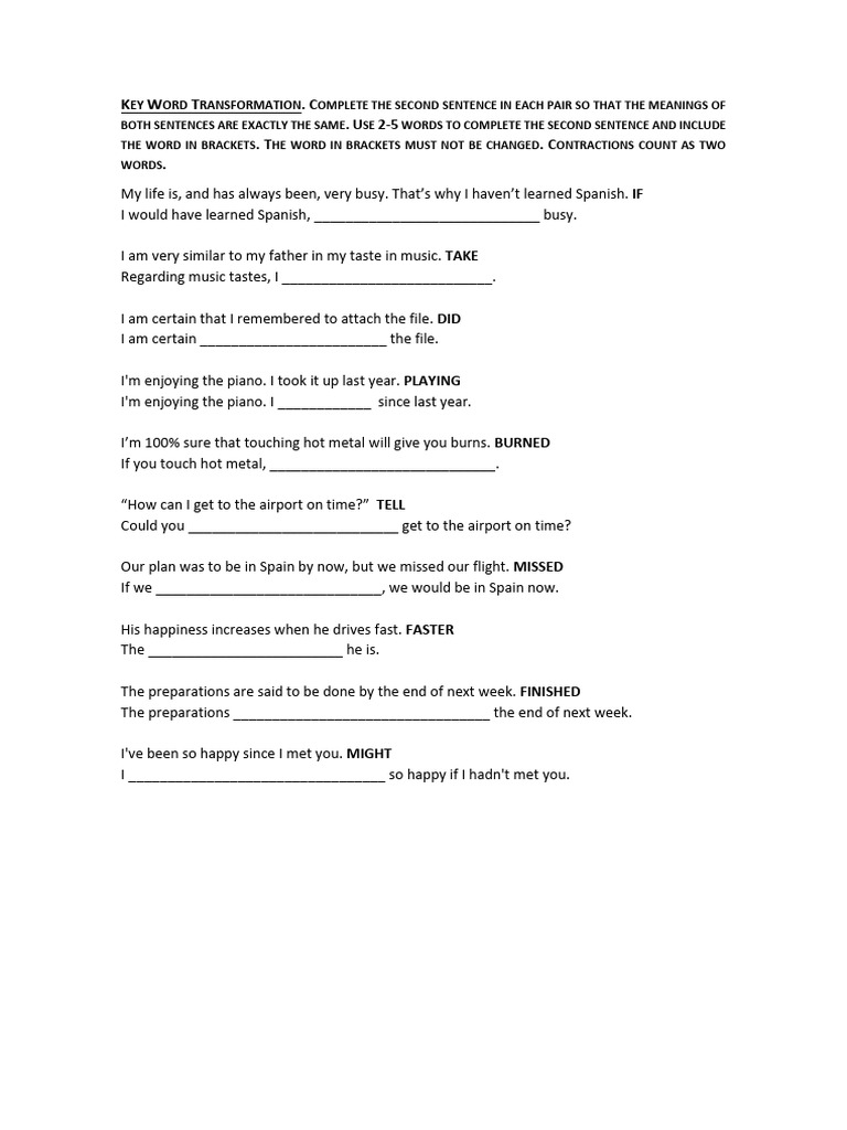 Key Word Transformation Practice 3 | PDF