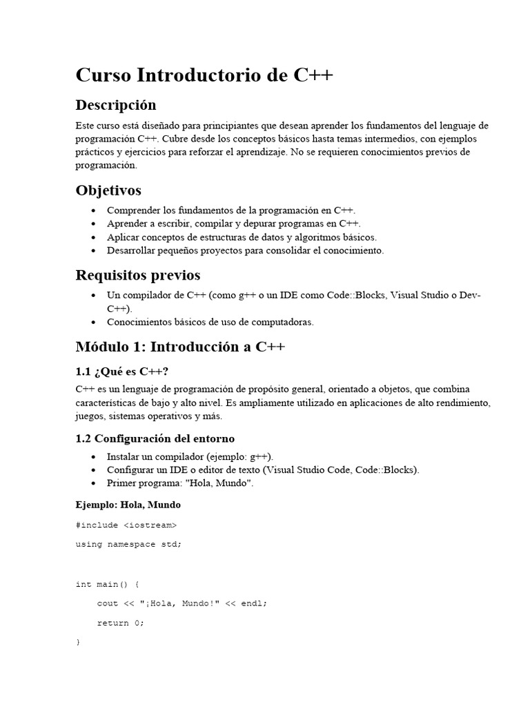 Curso Básico de Programación en C++ | PDF | C ++ | Programación de ...