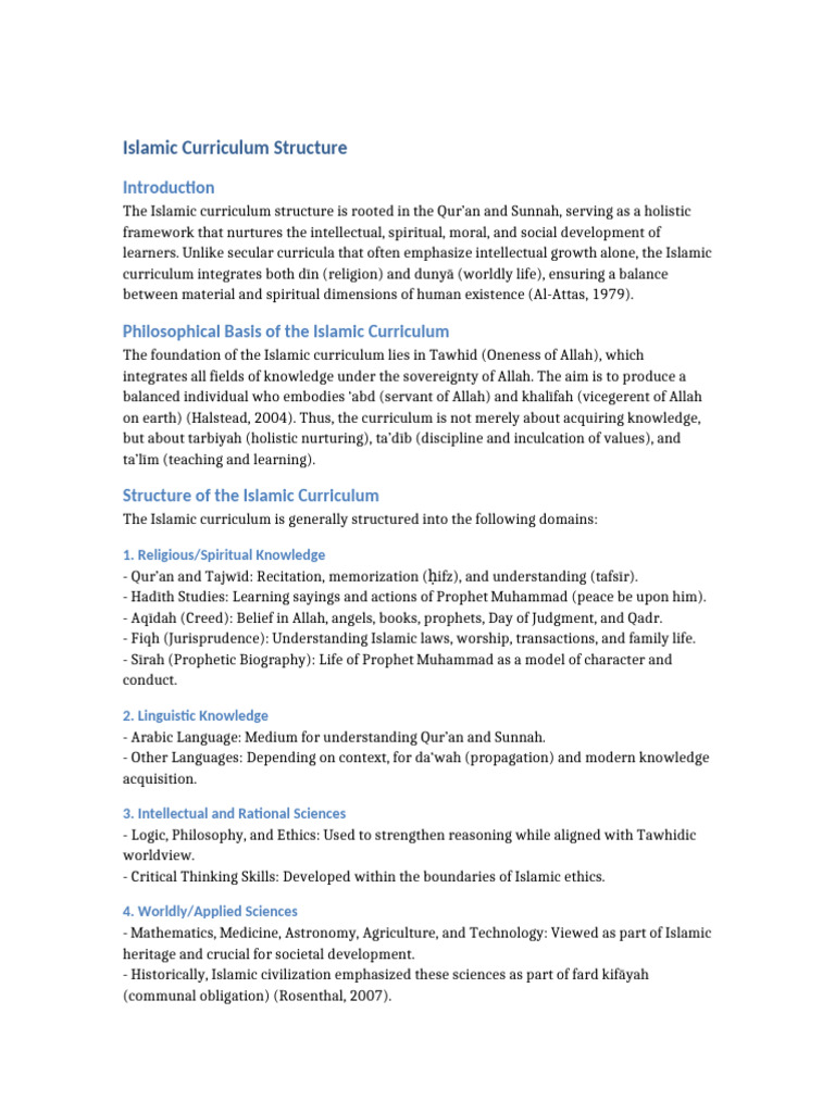Islamic Curriculum Structure Overview | PDF | Curriculum | God In Islam