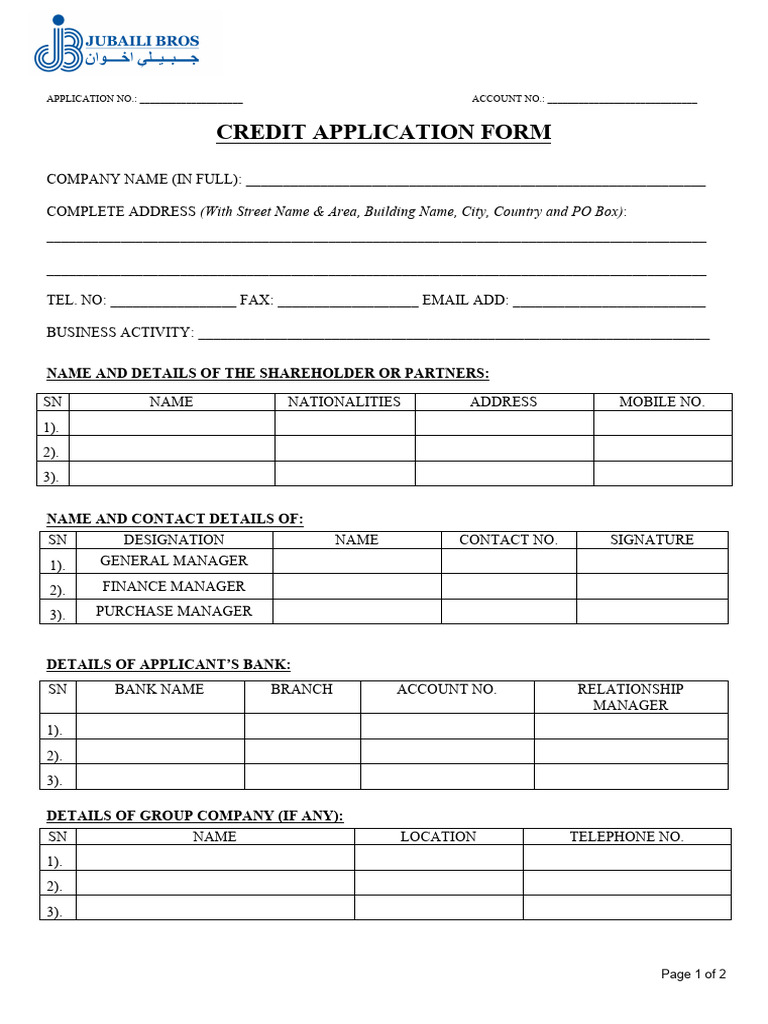 Credit Application Form JB | PDF | Credit | Finance & Money Management