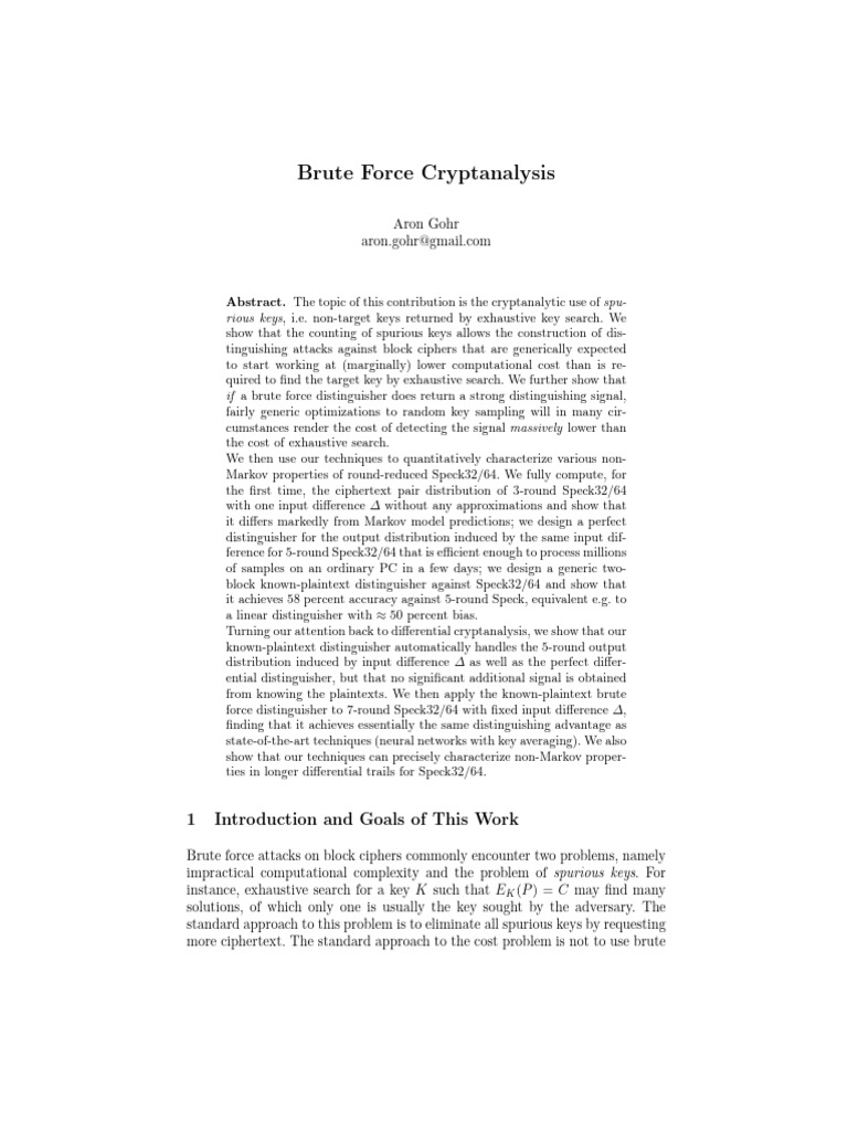 Brute Force Cryptanalysis: Abstract | PDF | Cryptanalysis | Cryptography