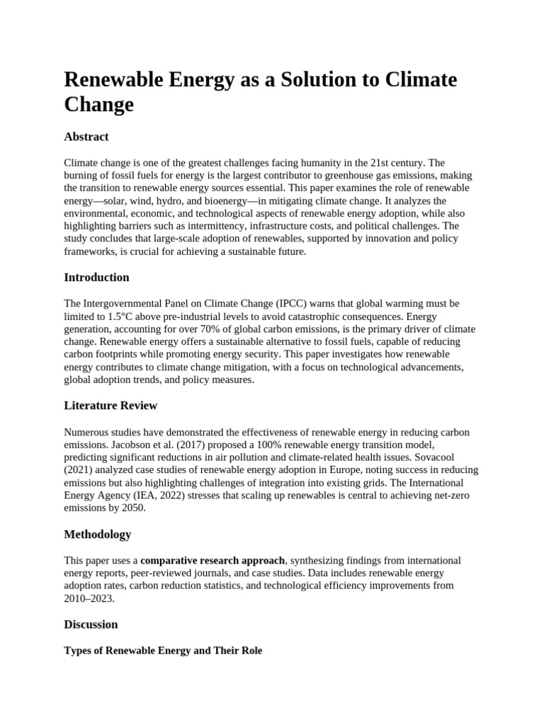 Renewable Energy's Role in Climate Action | PDF | Renewable Energy ...