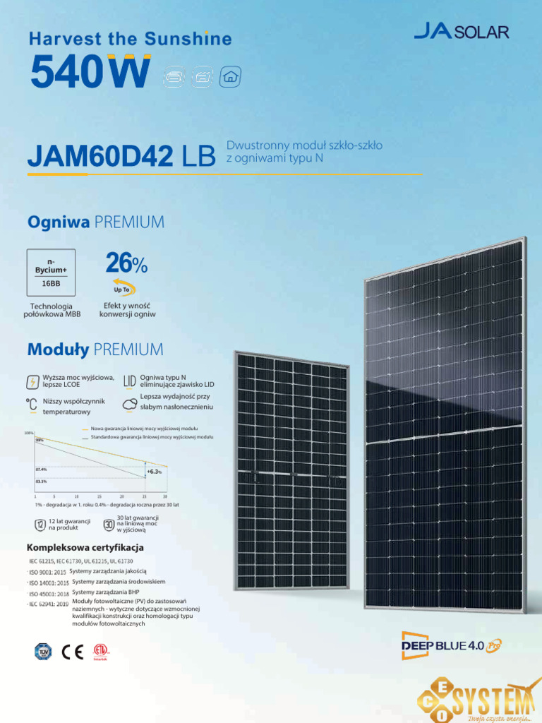 Karta Katalogowa Ja Solar 530W | PDF