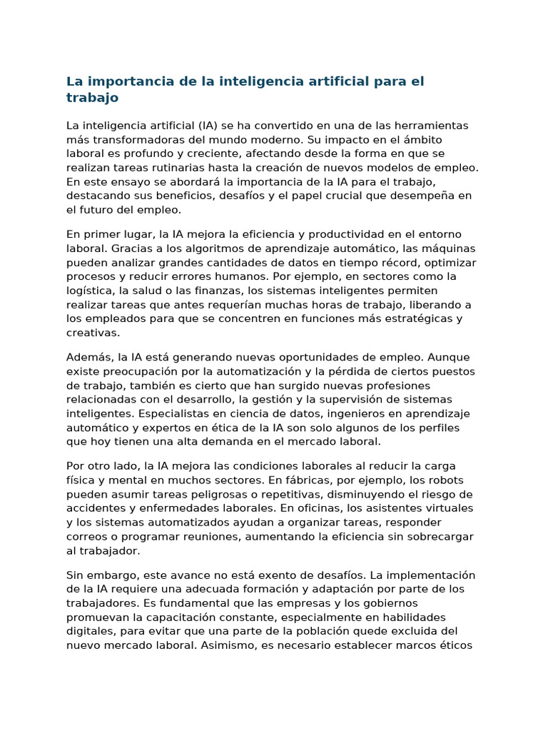 Impacto de la IA en el empleo actual | PDF | Inteligencia artificial ...