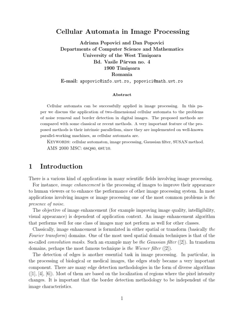 Cellular Automata in Image Processing | PDF | Teaching Methods ...