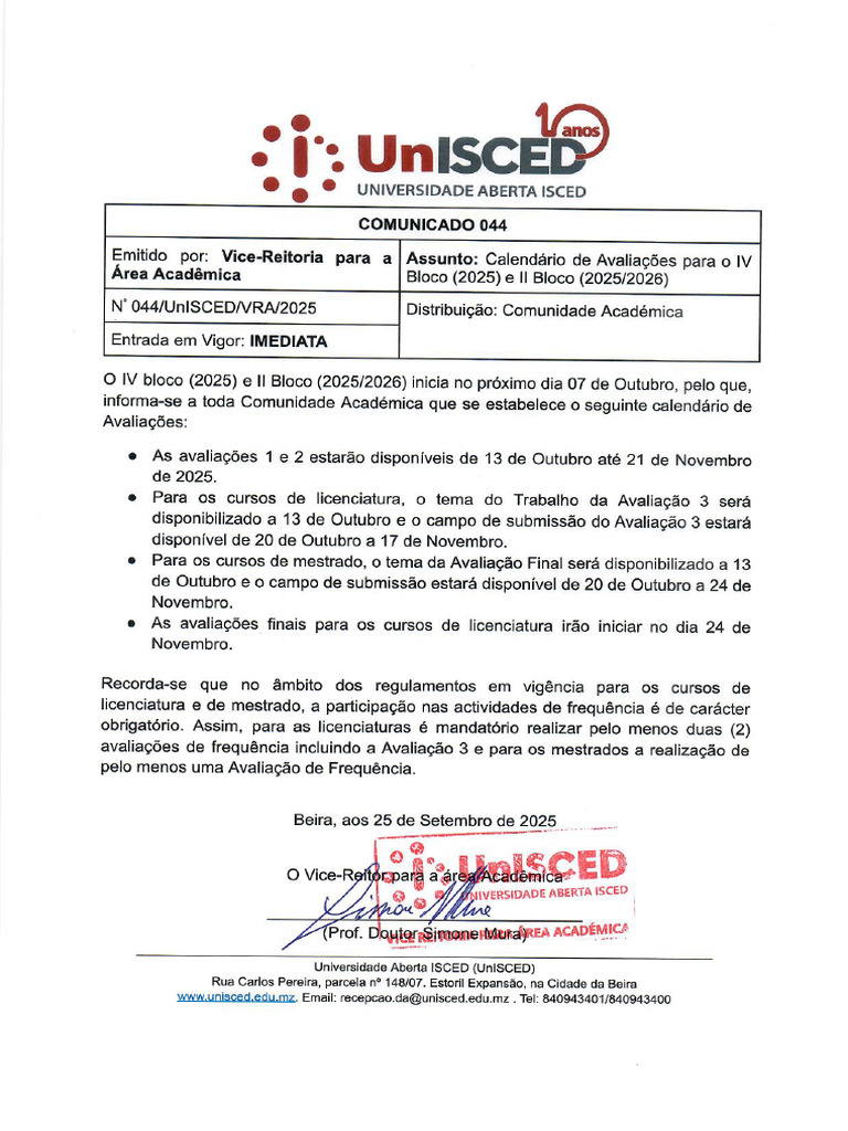 Comunicado 044 2025 | PDF