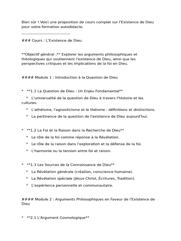Cours sur l'Existence de Dieu : Arguments et Critiques | PDF | Dieu ...