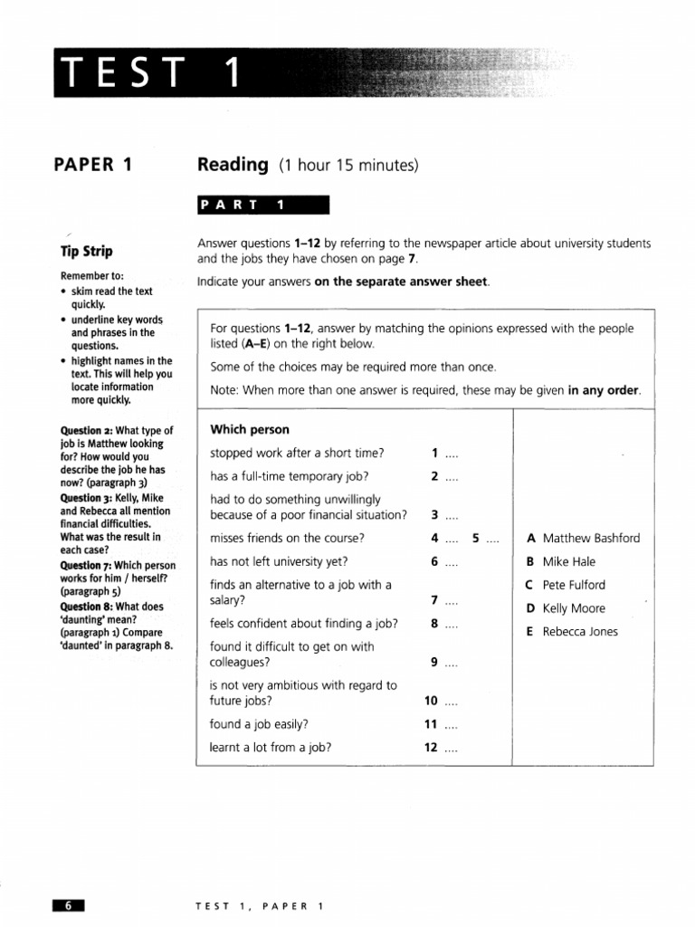 Plus 1 - Test 1 - Reading | PDF