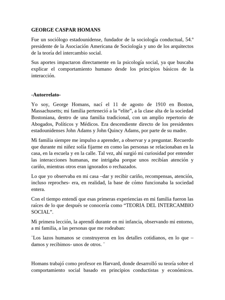 George Caspar Homans | PDF | Comportamiento | Sociología