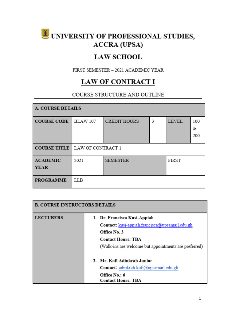 Contract Law Course Outline 2021 | PDF | Consideration | Justice